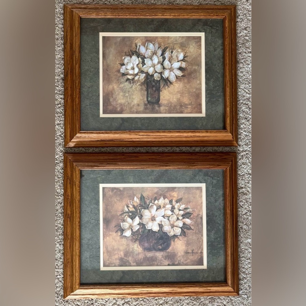 Floral Art Print Set with Solid Oak Frames